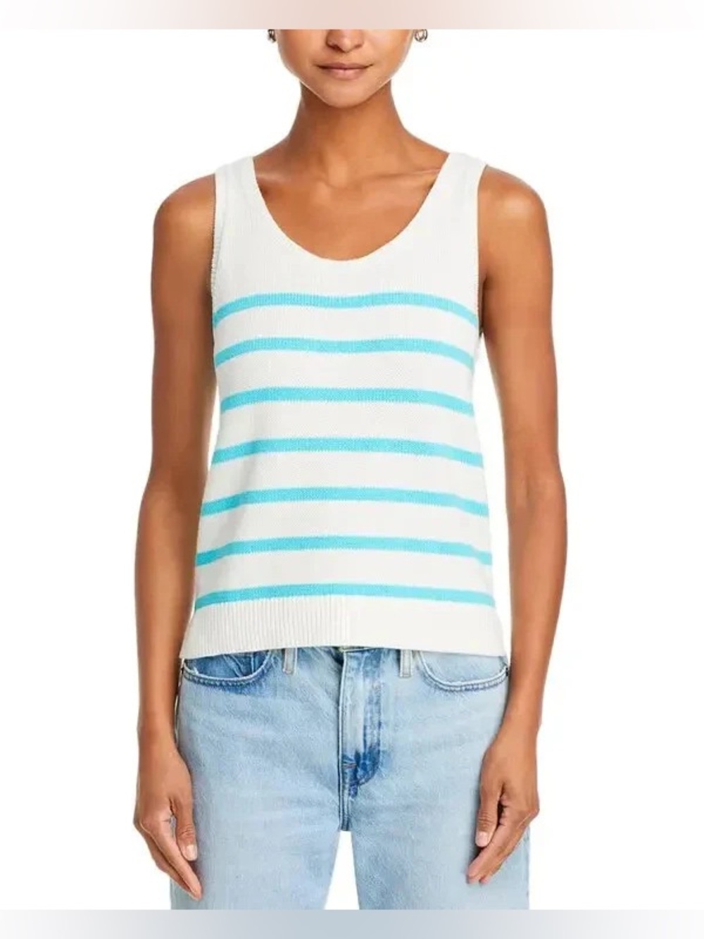 KULE - The Gio Tank Top White and Aqua Blue NWT 100% Cotton Large Relaxed fit